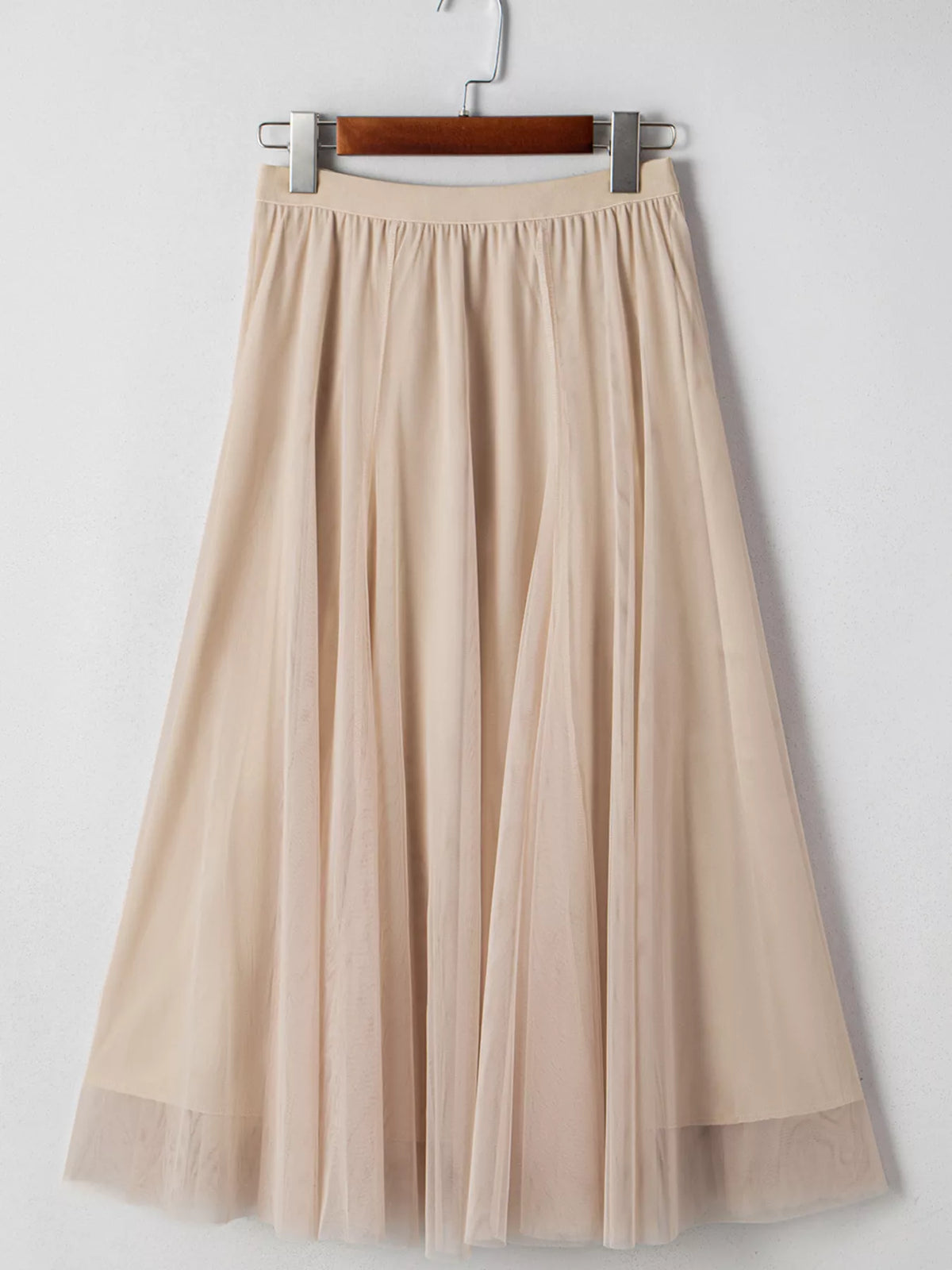 Trendsi Tulle Mesh Overlay Flared Midi Skirt -