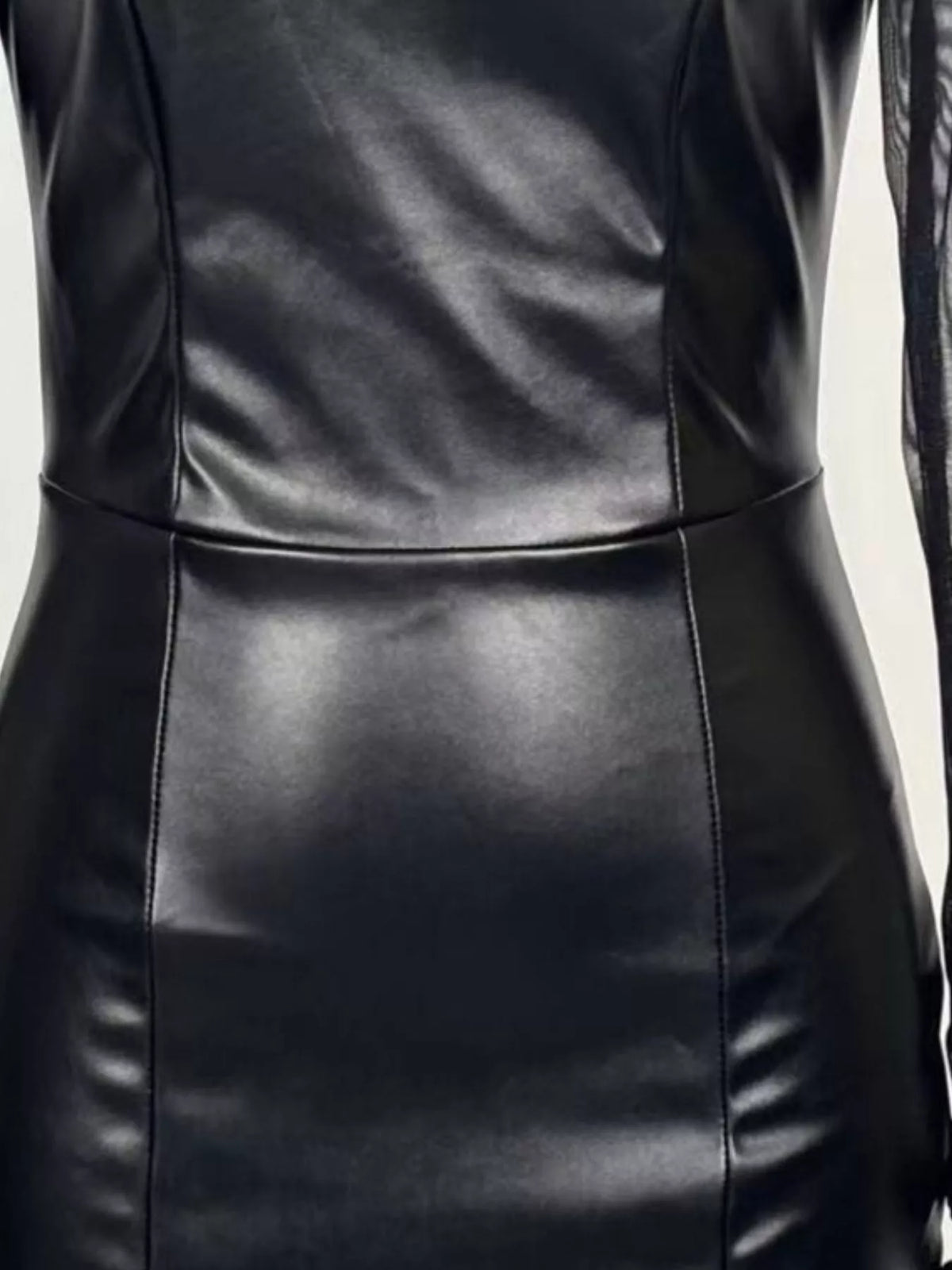 Black Sheer Mesh Long Sleeve Bodycon Mini Dress bodice detail