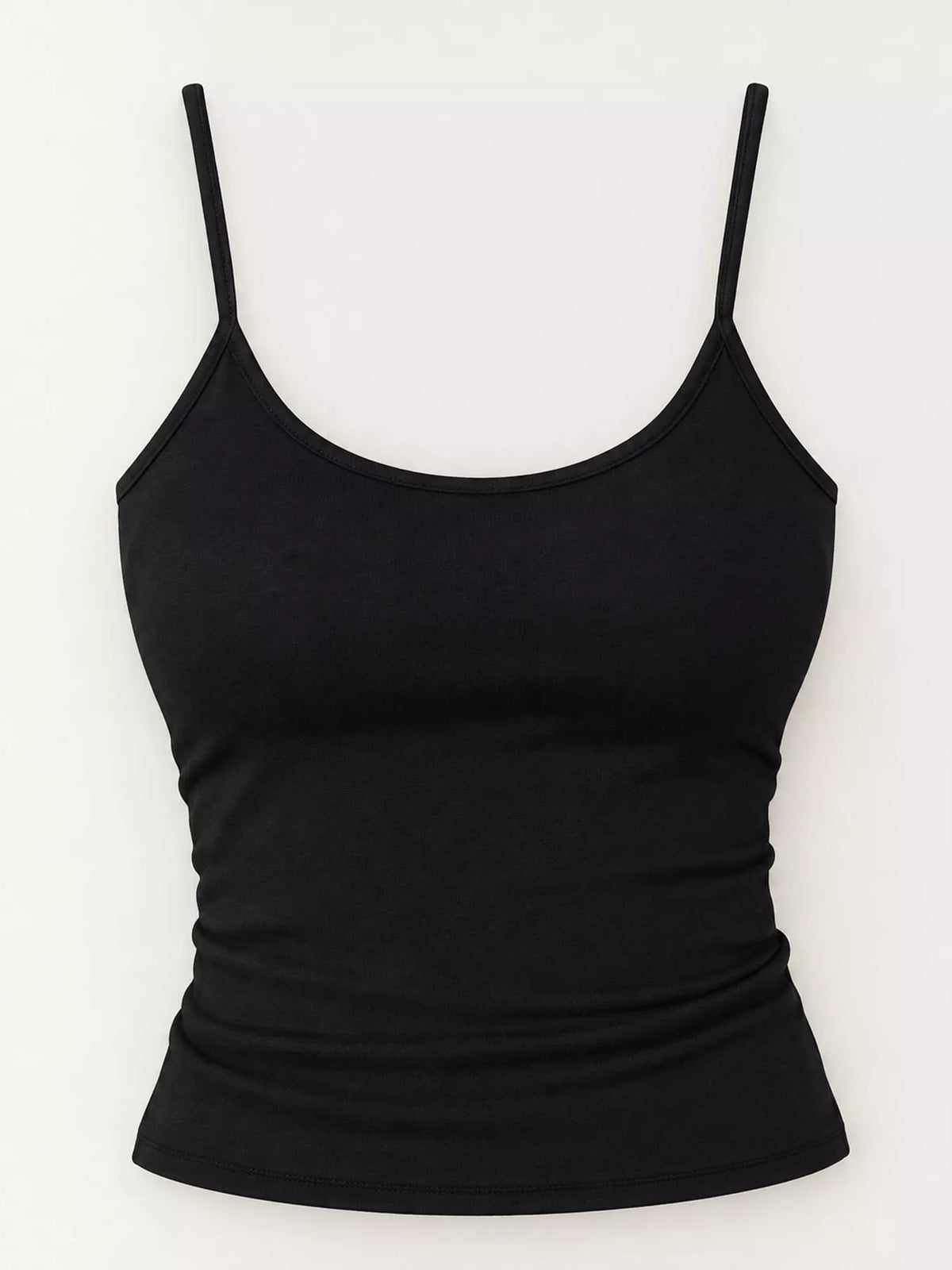 Black slim fit scoop neck cami, front view
