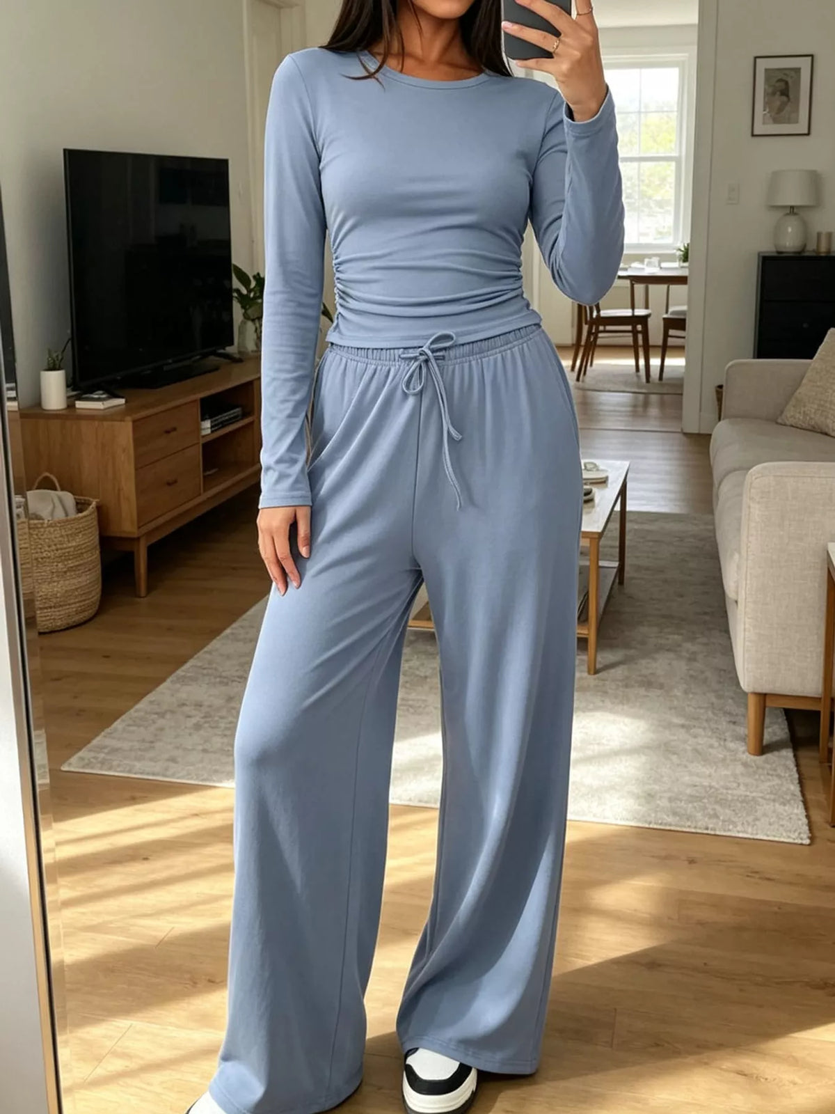 Blue wide-leg top and pants set