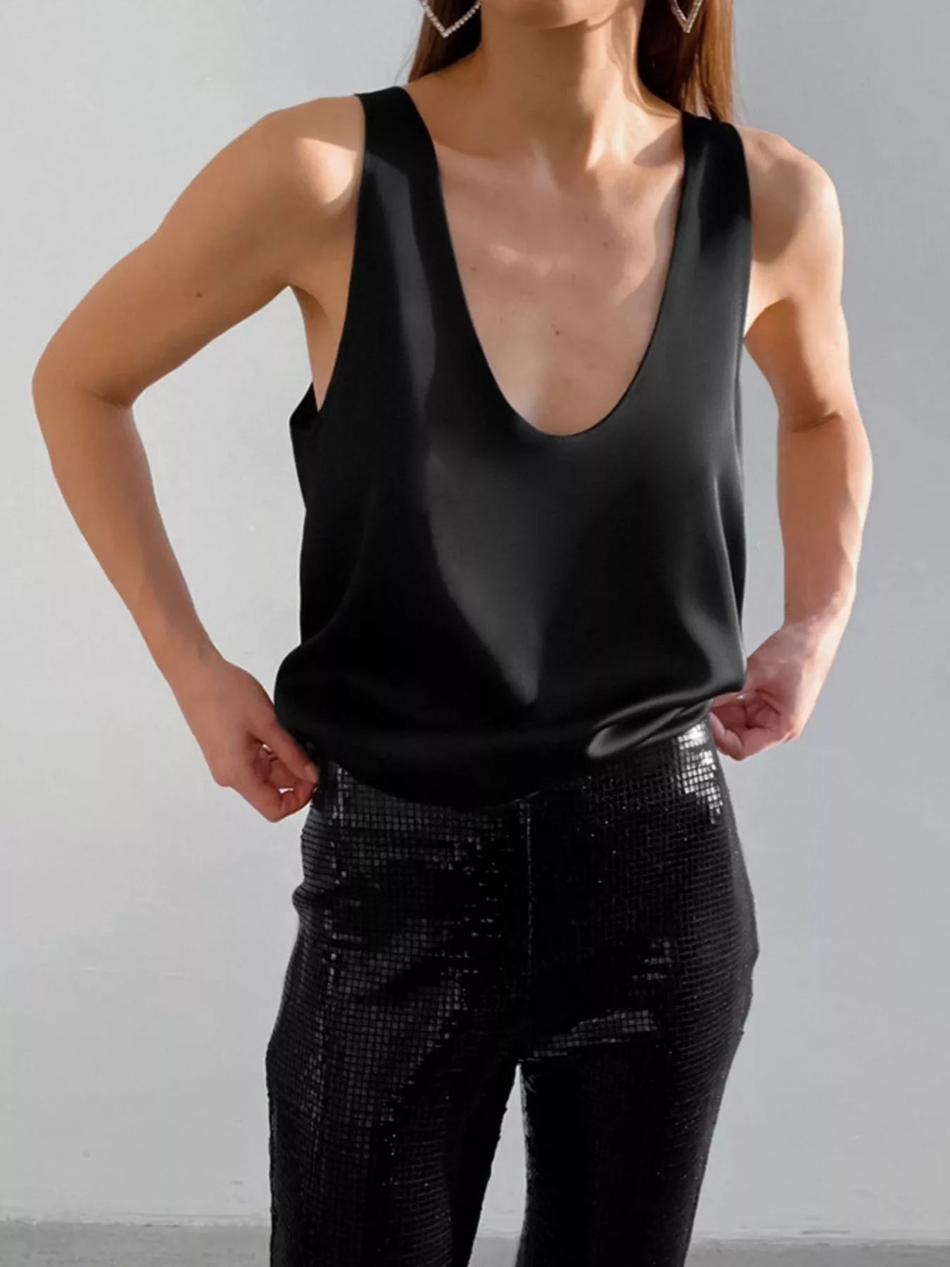 Trendsi Satin Deep V-Neck Tank -