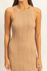 Trendsi HYFVE Round Neck Bodycon Ribbed Knit Dress -