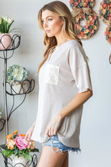 Trendsi Heimish Full Size Lace Front Pocket Drop Shoulder Top - Shirts