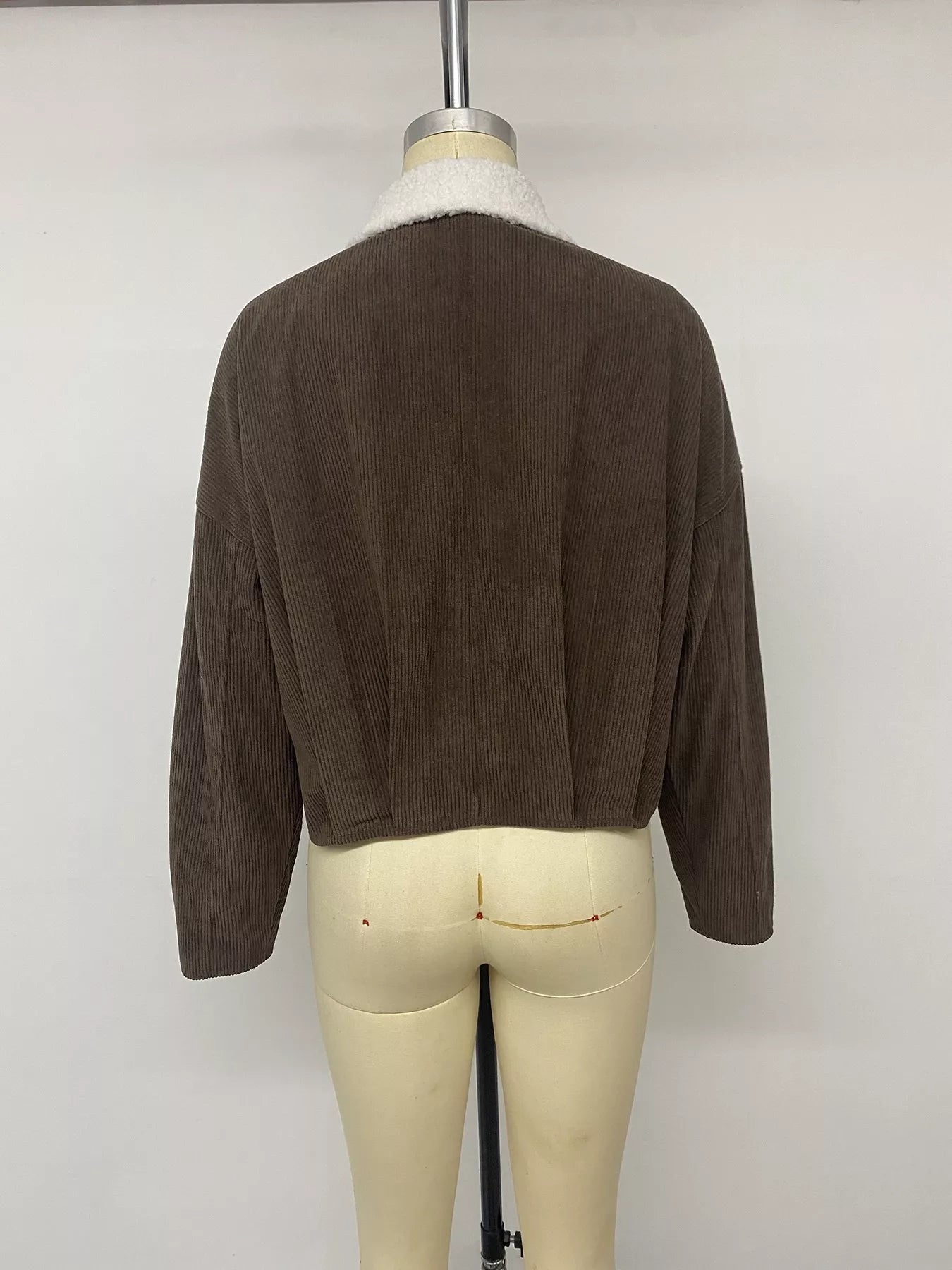 Trendsi Contrast Sherpa Collar Corduroy Zip Up Jacket -