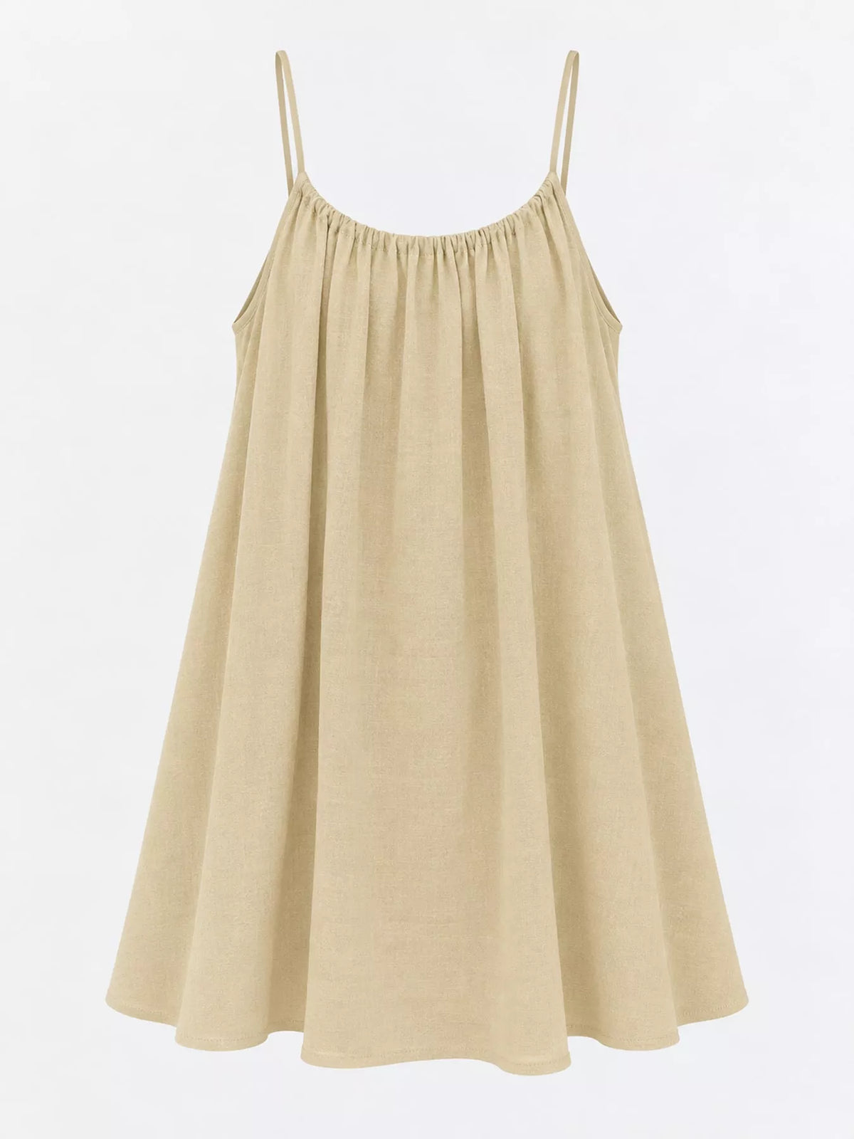Beige spaghetti strap A-line mini dress with open tie back