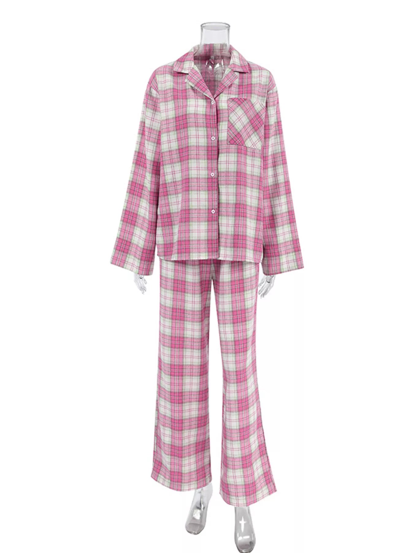 Trendsi Plaid Long Sleeve Shirt and Pants Set -