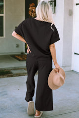 Trendsi Double Take Full Size Texture Short Sleeve Top and Pants Set -