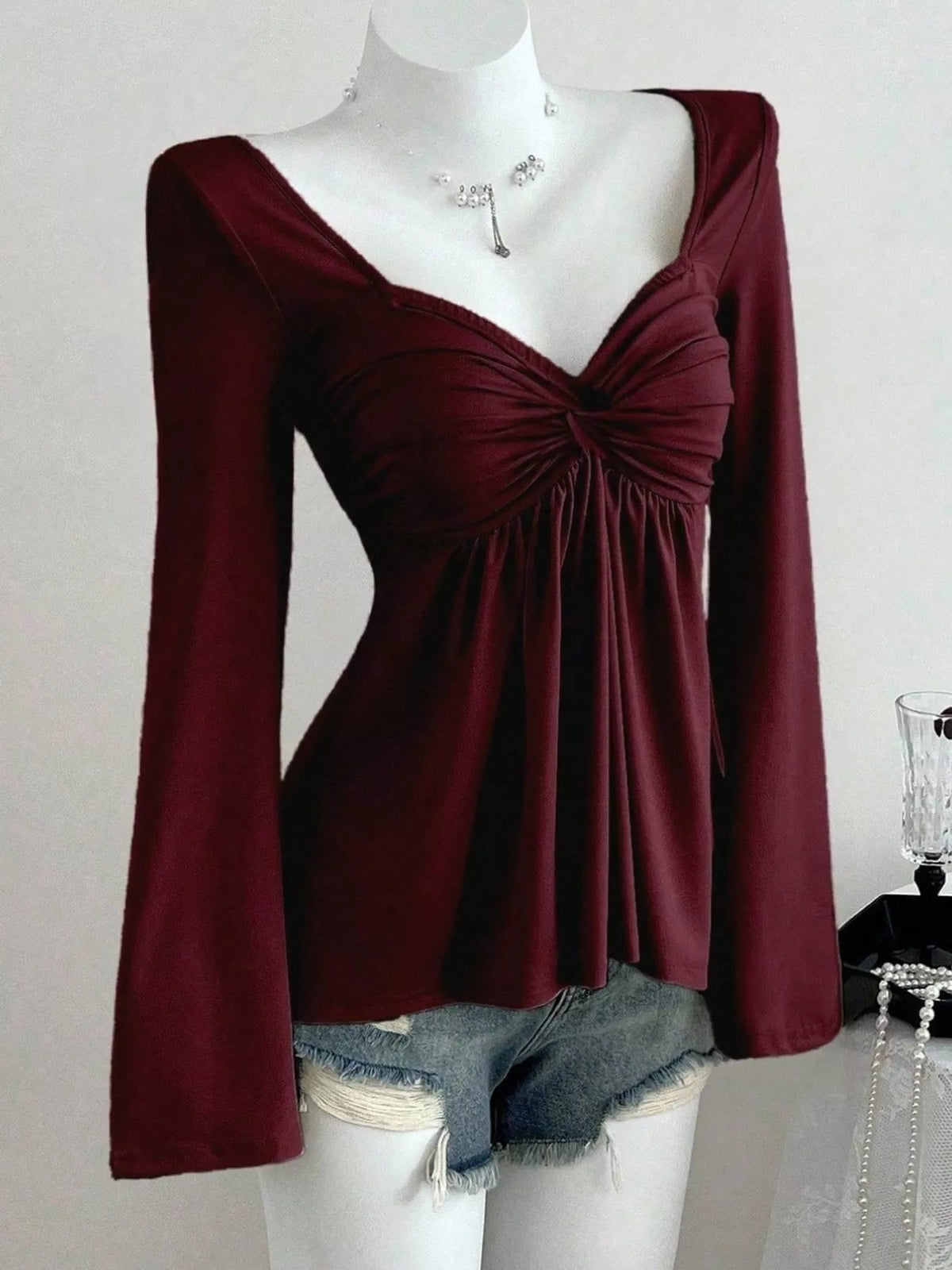 Burgundy long-sleeve T-shirt, product view