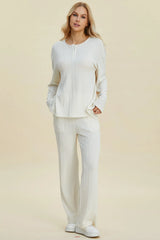 Trendsi Double Take Full Size Cable-Knit Long Sleeve Top and Pants Set -