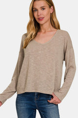 Trendsi Zenana Dropped Shoulder Long Sleeve T-Shirt -