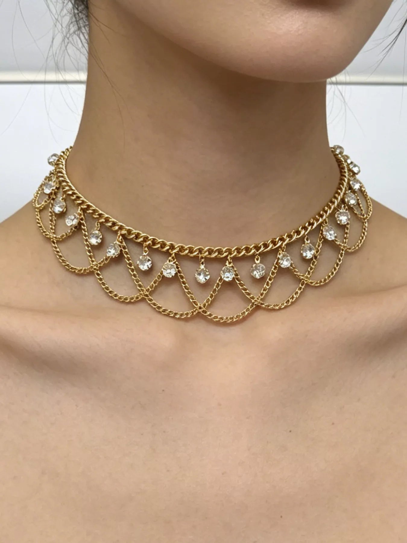 Trendsi 18K Gold-Plated Zircon Chain Necklace -