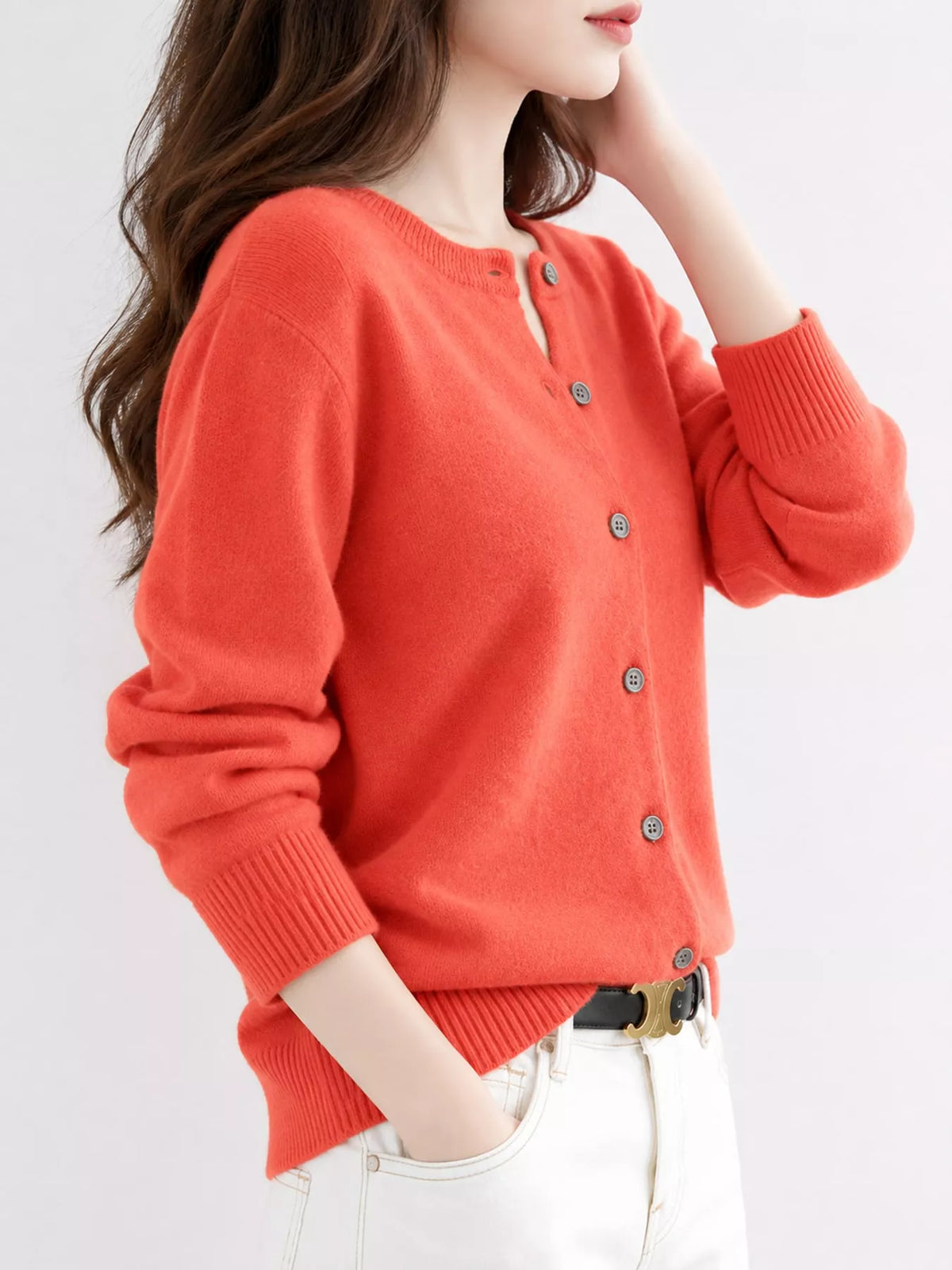 Button-down cardigan, orange side