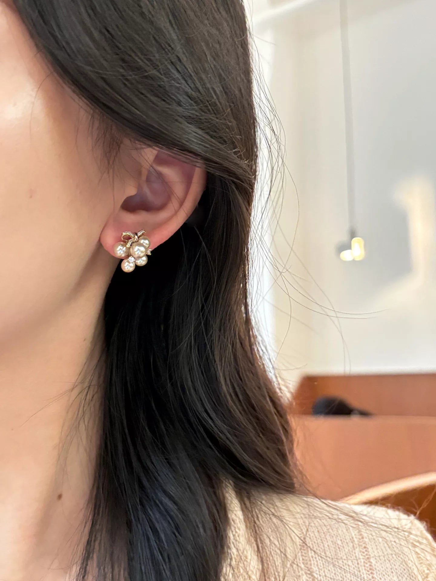 Trendsi Pearl Cluster Bow Earrings -