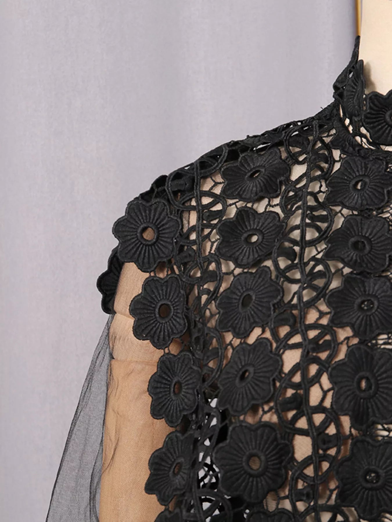 Trendsi Lace Sheer Sleeve Mini Dress -