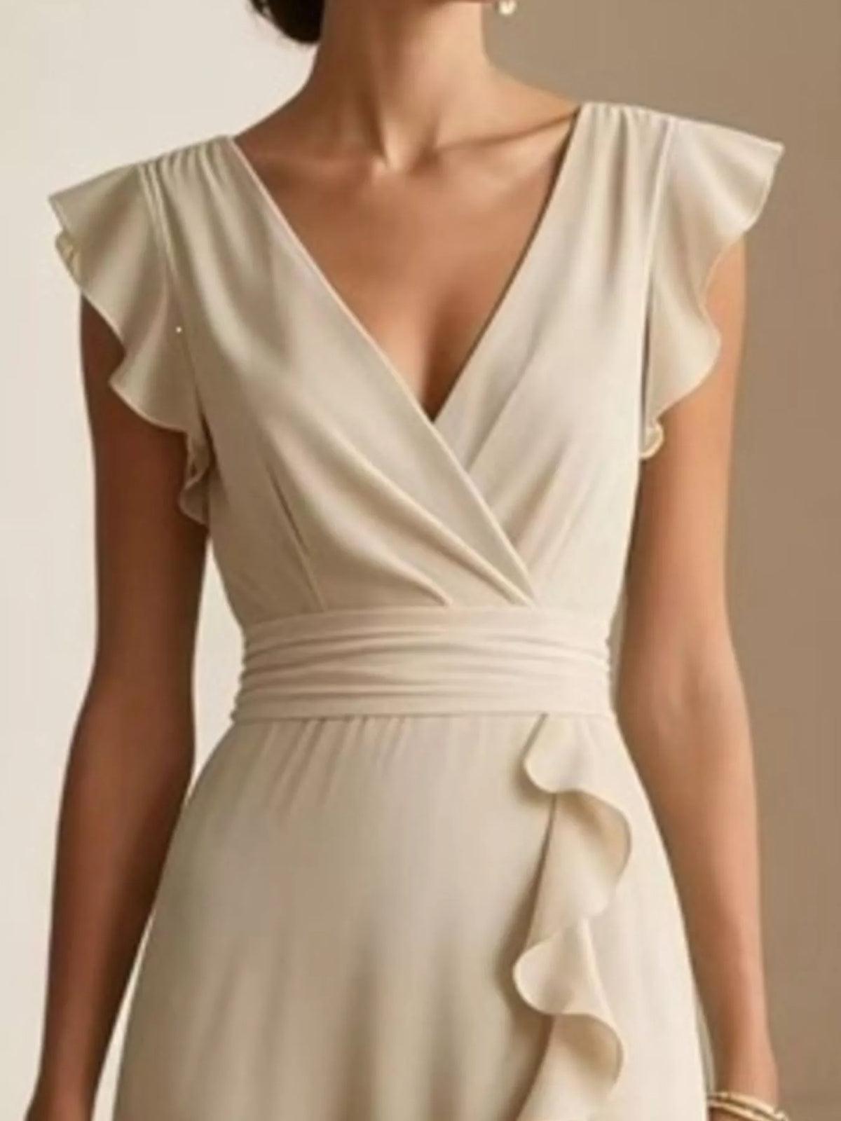 Women's Ruffled Surplice Maxi Dress in Apricot Color, alternate view
