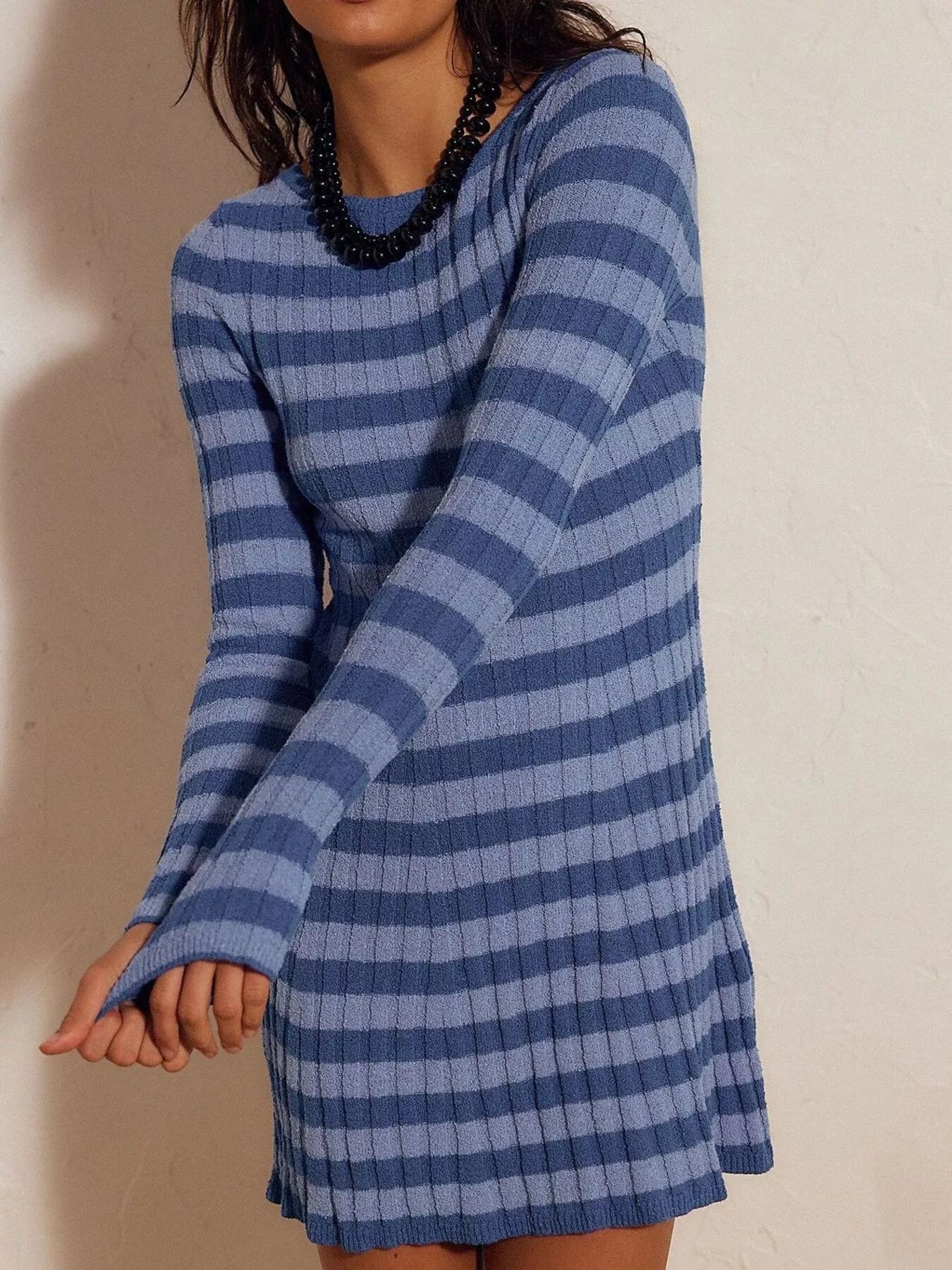 Trendsi Striped Ribbed Knit Long Sleeve Sweater Dress -