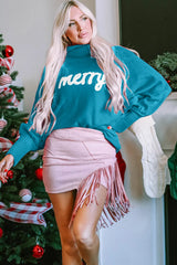 Trendsi Double Take Full Size Merry Christmas Turtleneck Long Sleeve Sweater - Shirts