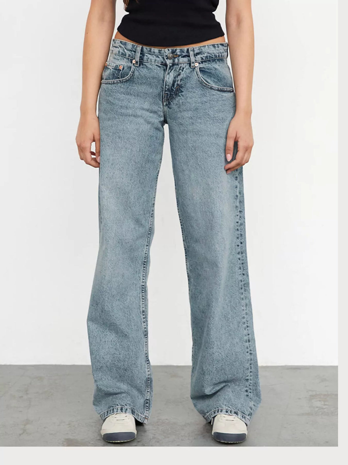 Vintage Wash Low-Rise Wide-Leg Jeans — front view