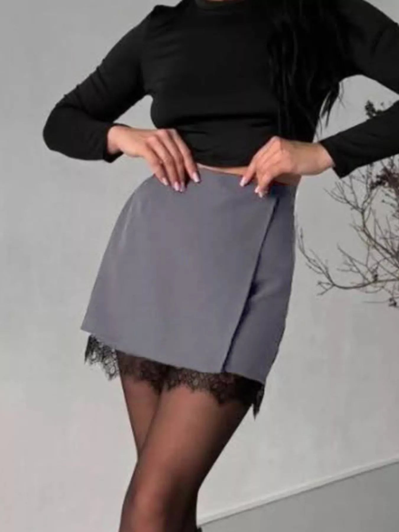 Trendsi High-Waisted Lace Hem Skort -