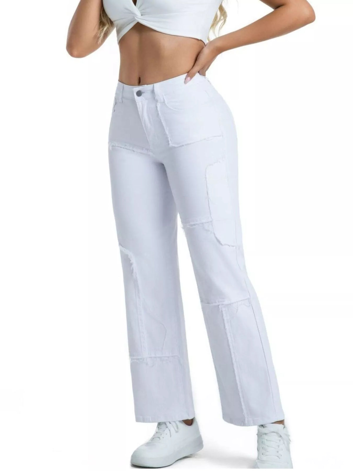 Frayed edge straight leg jeans