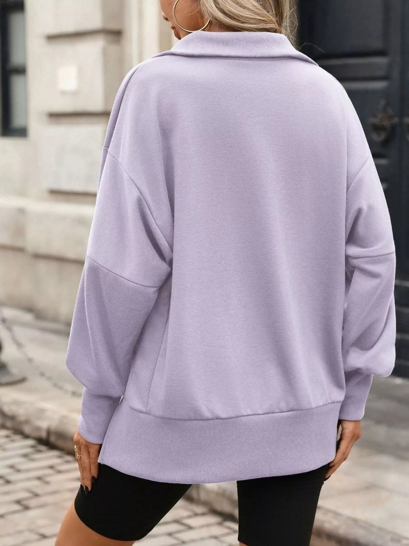 Women's side-slit half-snap sweatshirt