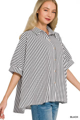 Trendsi Zenana Oversized Stripe Button Down Shirt -