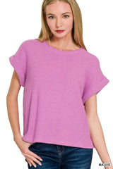 Trendsi Zenana Rolled Sleeve Top and Pants Sweater Set -