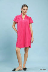 Trendsi Umgee Flutter Sleeve V-Neck Shift Dress -