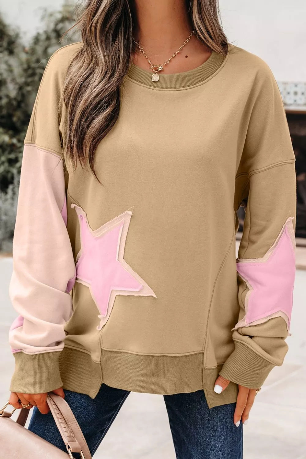 Trendsi Star Patch Crew Neck Sweatshirt -