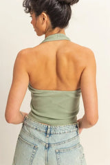 Trendsi HYFVE Halter Neck Buttoned Washed Top - Pants