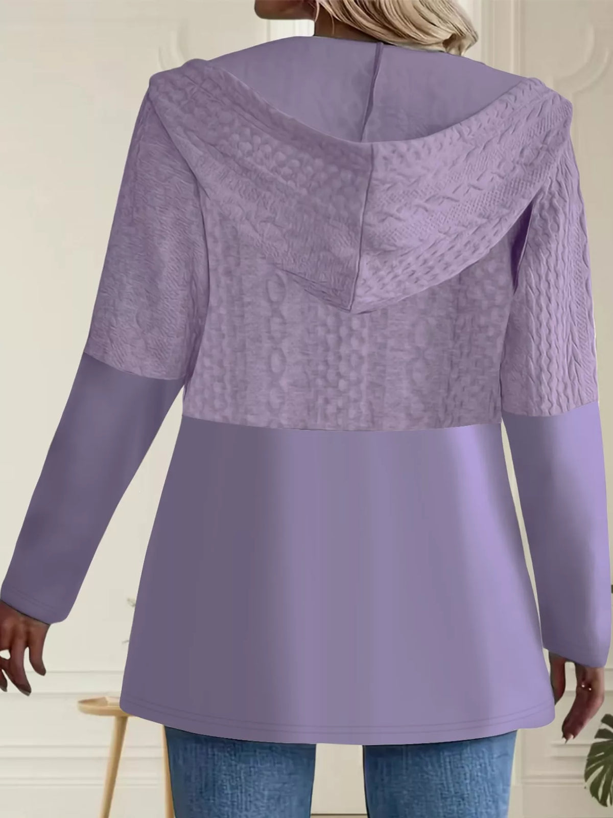 Textured hooded jacket, purple back
