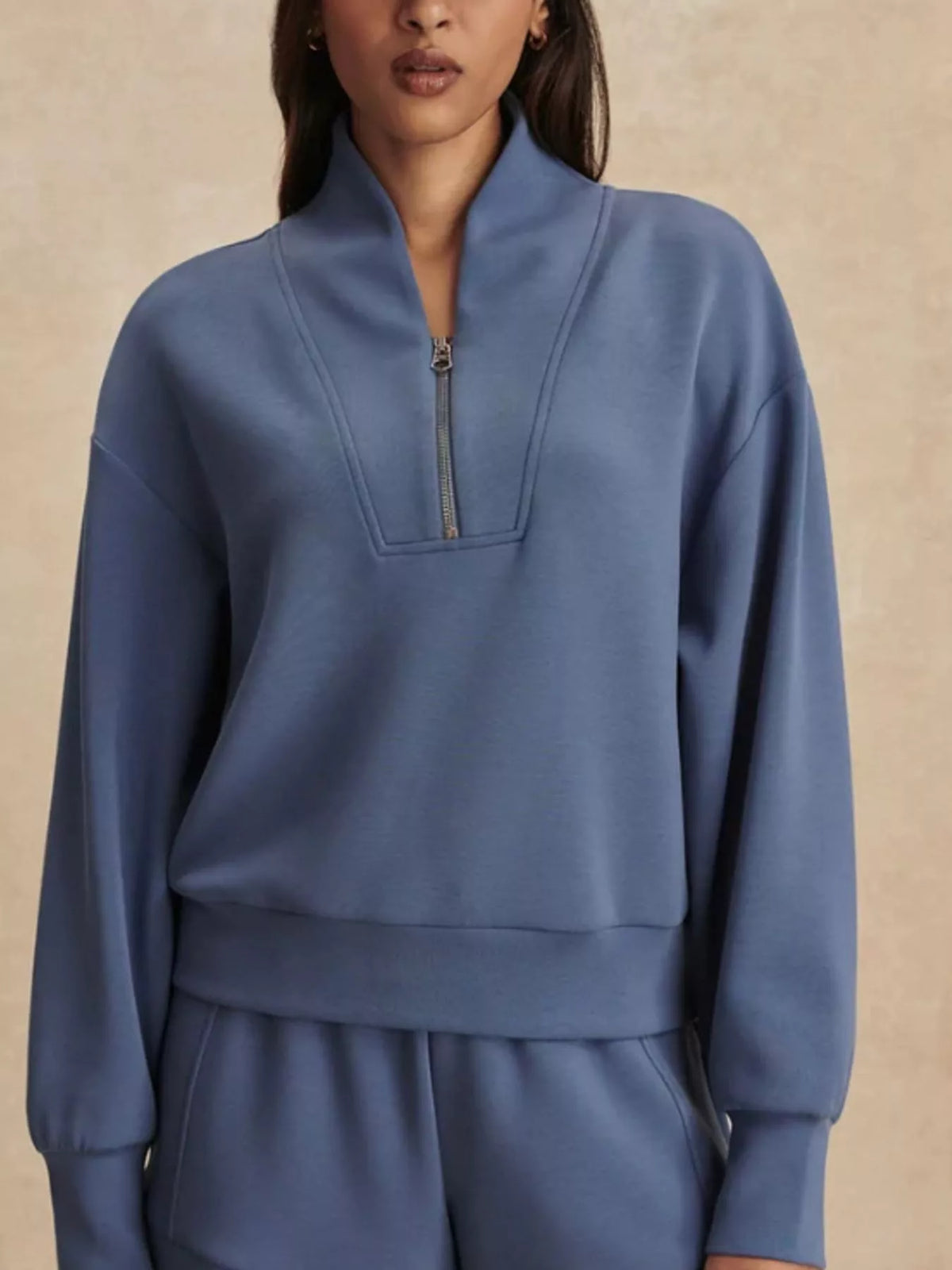 Trendsi Quarter-Zip Sweatshirt and Wide-Leg Pants Set -