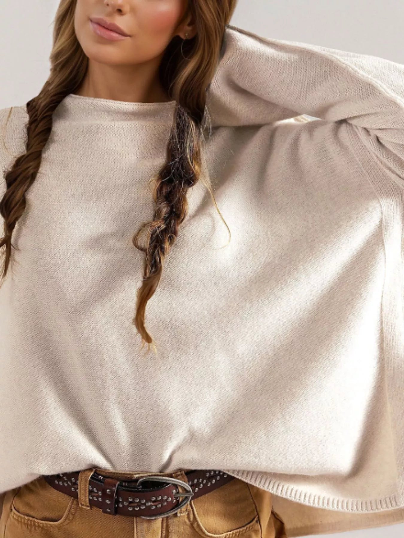 Trendsi Exposed Seam Mock Neck Knit Top -