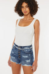 Trendsi Kancan Distressed Button Fly Denim Shorts -