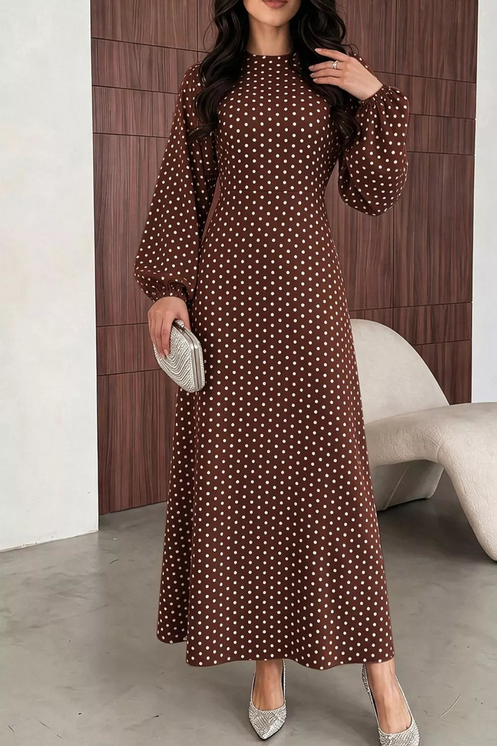 Polka dot long sleeve maxi dress