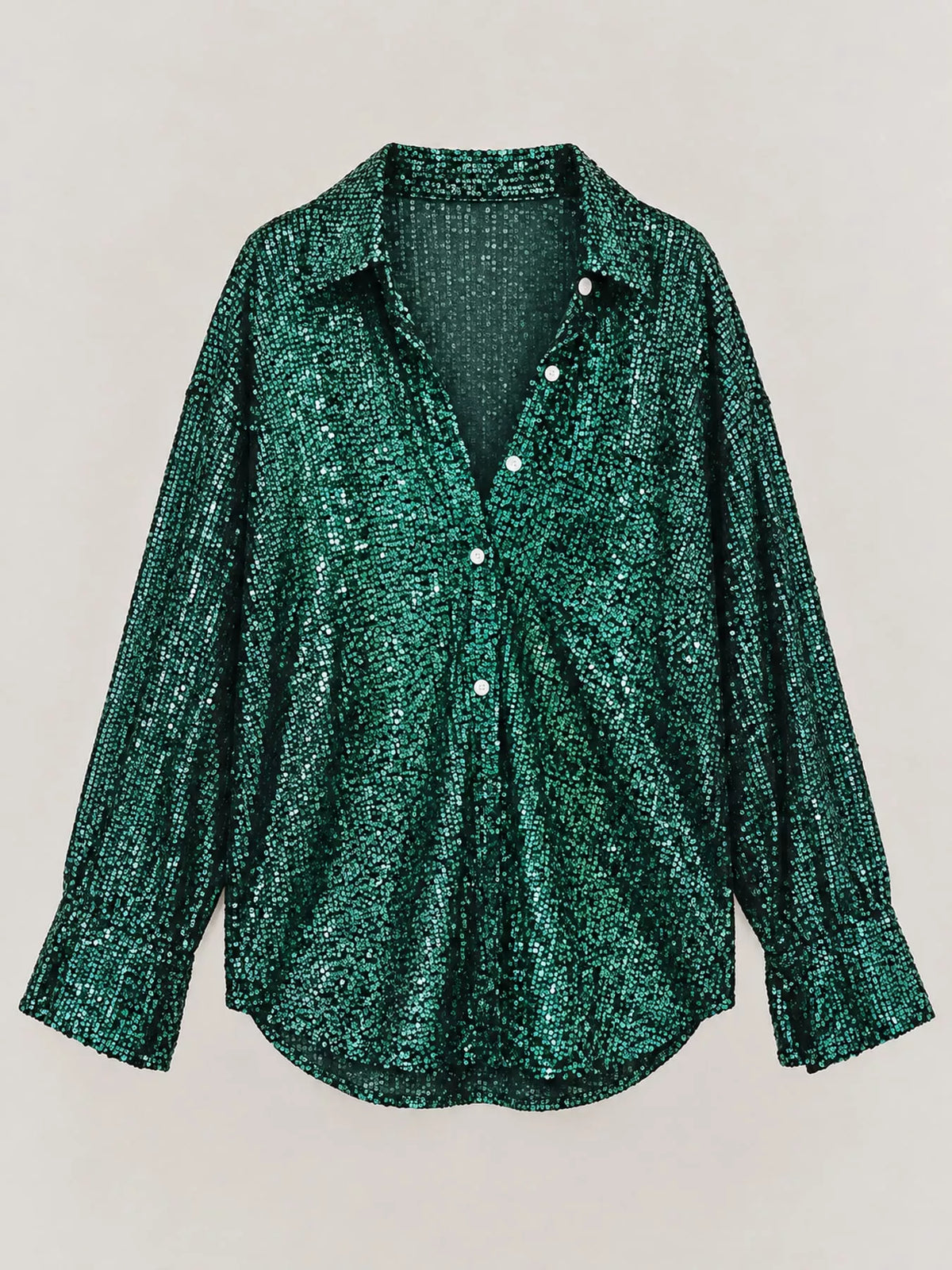 Dark Green sequin button up long sleeve shirt