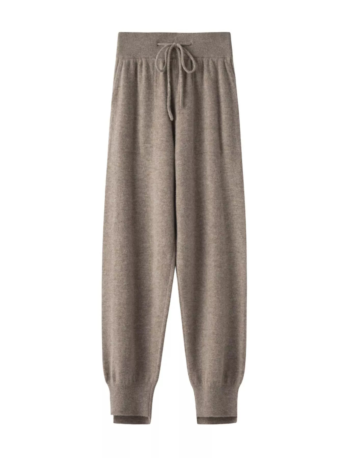 Taupe high-waisted drawstring wool knit pants