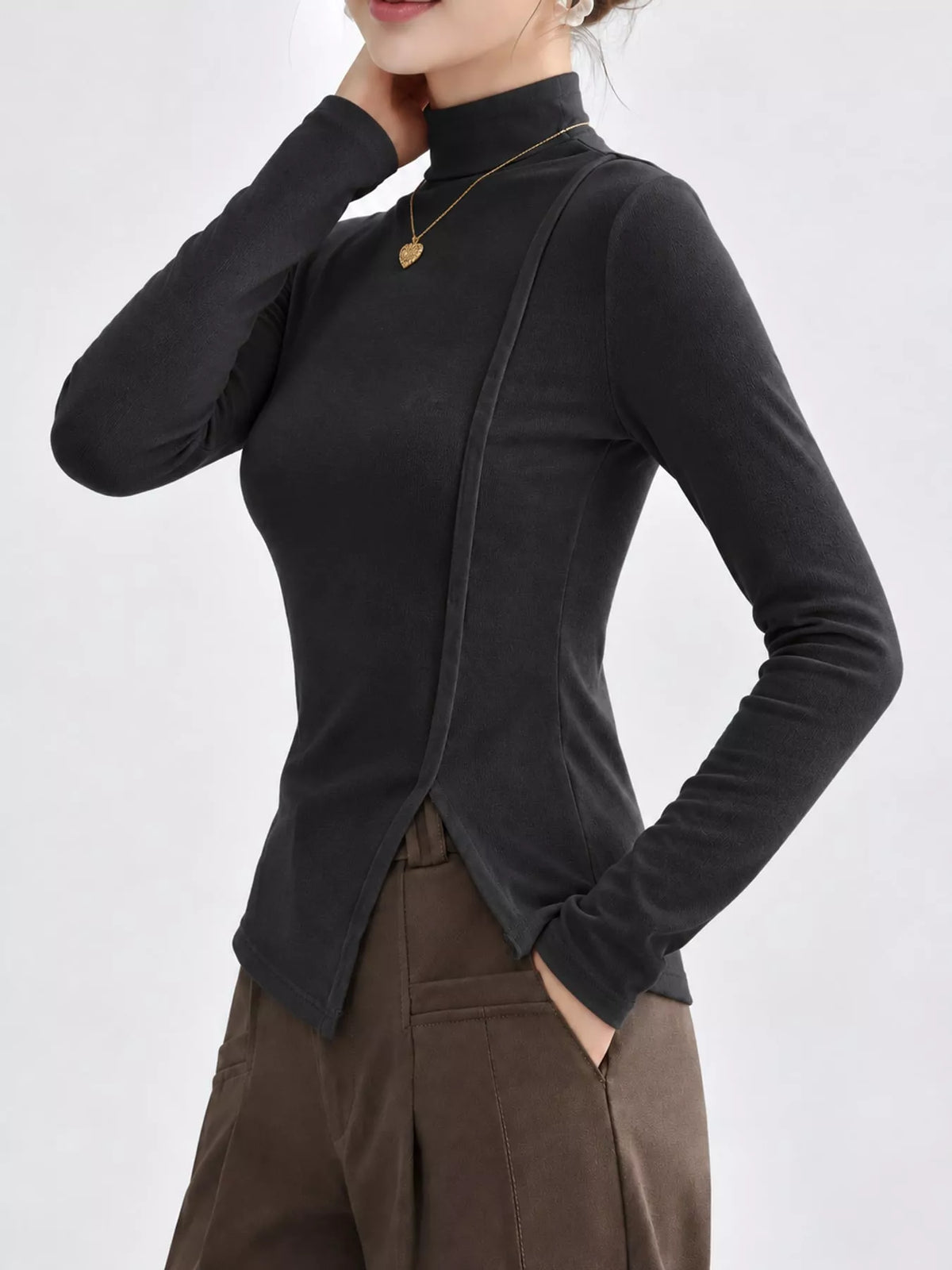 Smoke Gray mock neck long sleeve t-shirt