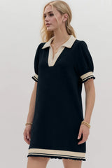 Trendsi Oh Frill Contrast Trim Johnny Collar Short Sleeve Mini Dress -