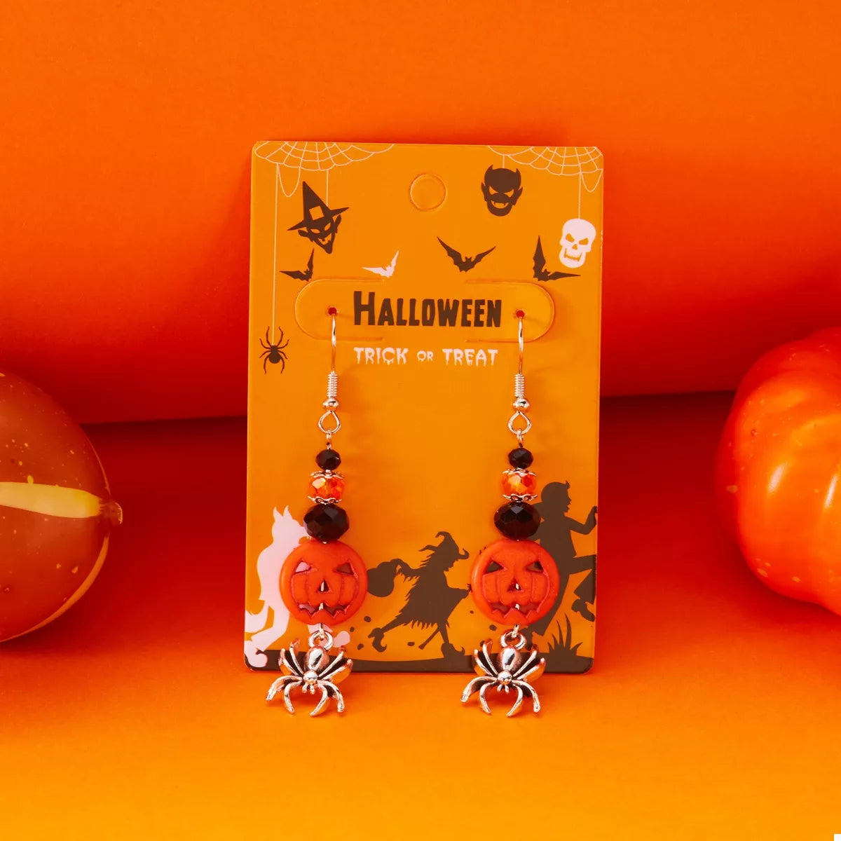Trendsi Halloween Spider Pumpkin Drop Earrings -