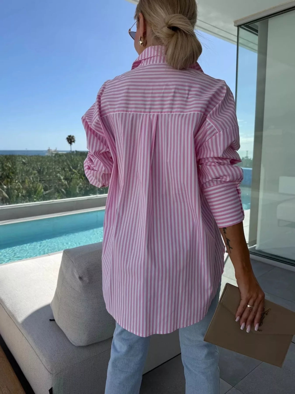 Trendsi Striped Button Up Long Sleeve Shirt -