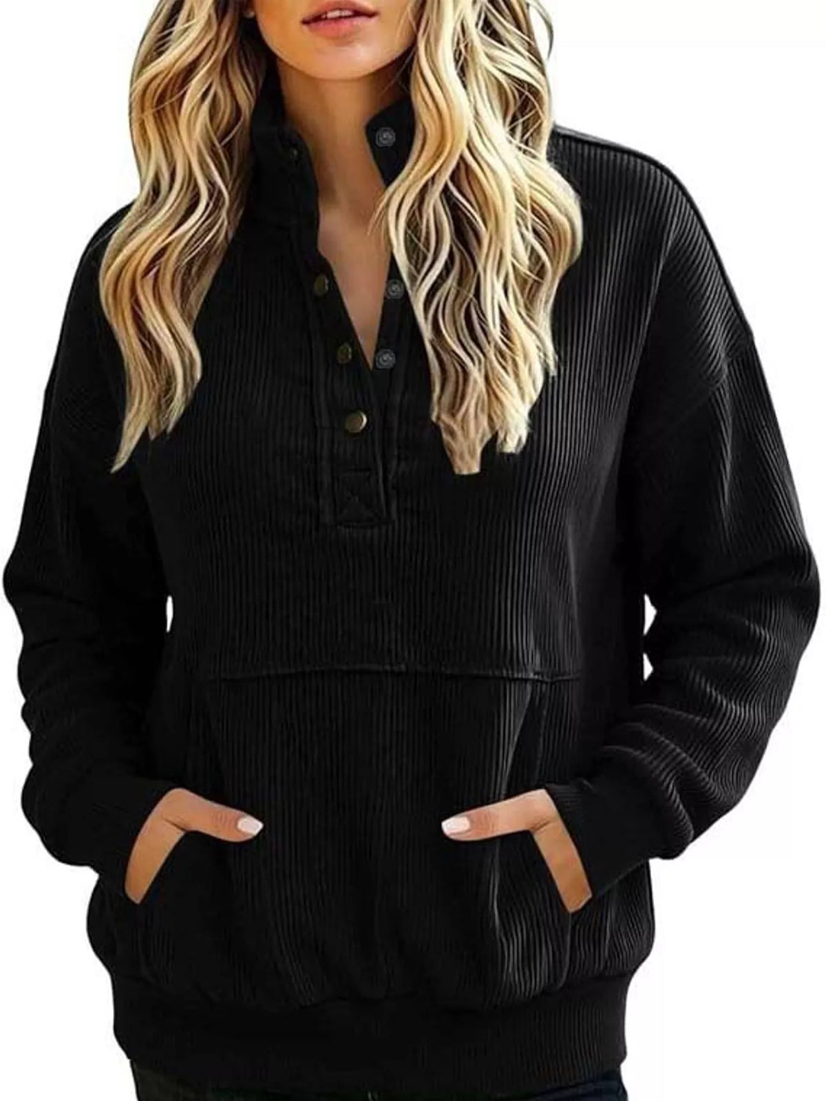 Quarter-snap sweatshirt, black front