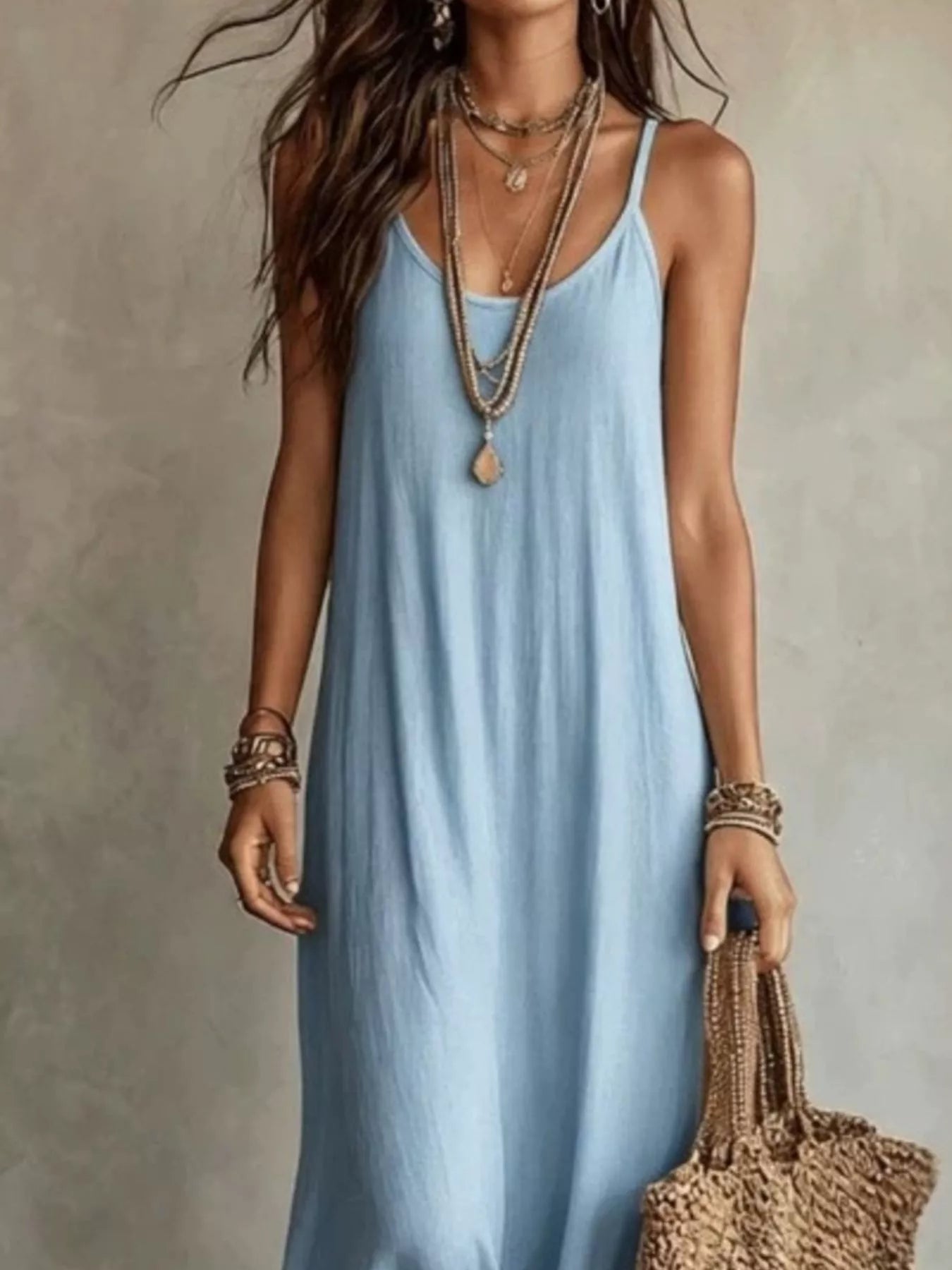 Trendsi Full Size Scoop Neck Spaghetti Strap Maxi Dress Plus Size -