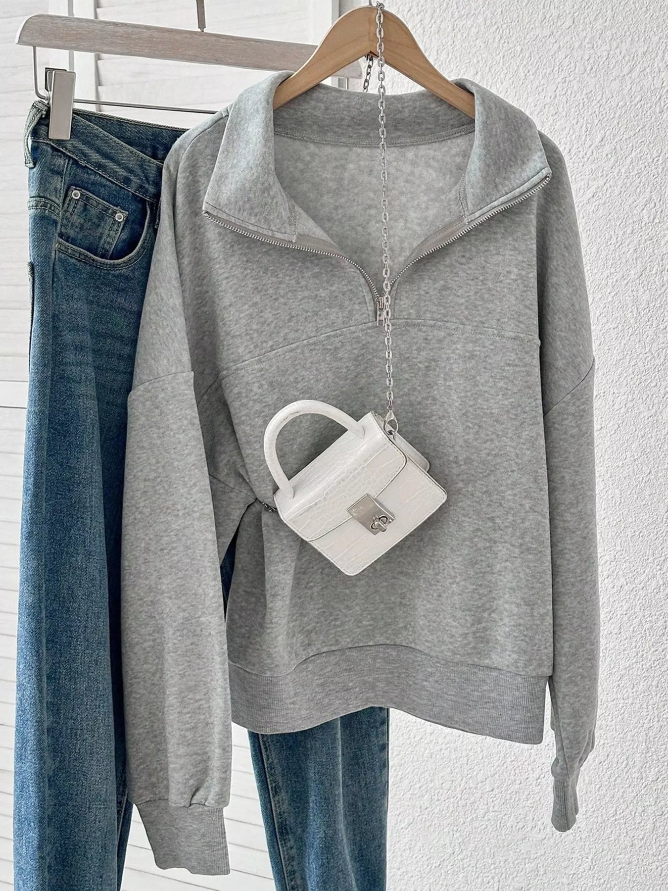 Trendsi Quarter-Zip Dropped Shoulder Sweatshirt -