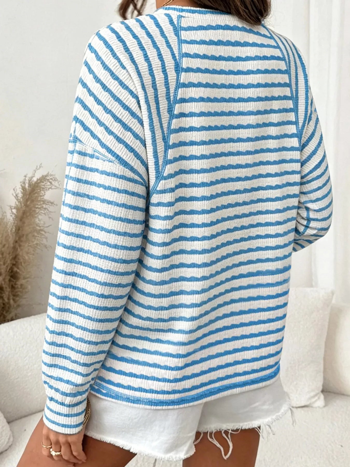 Trendsi Casual Striped Raglan Sleeve Long-Sleeve T-Shirt -