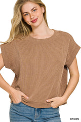 Trendsi Zenana Raised Rib Cap Sleeve Top -