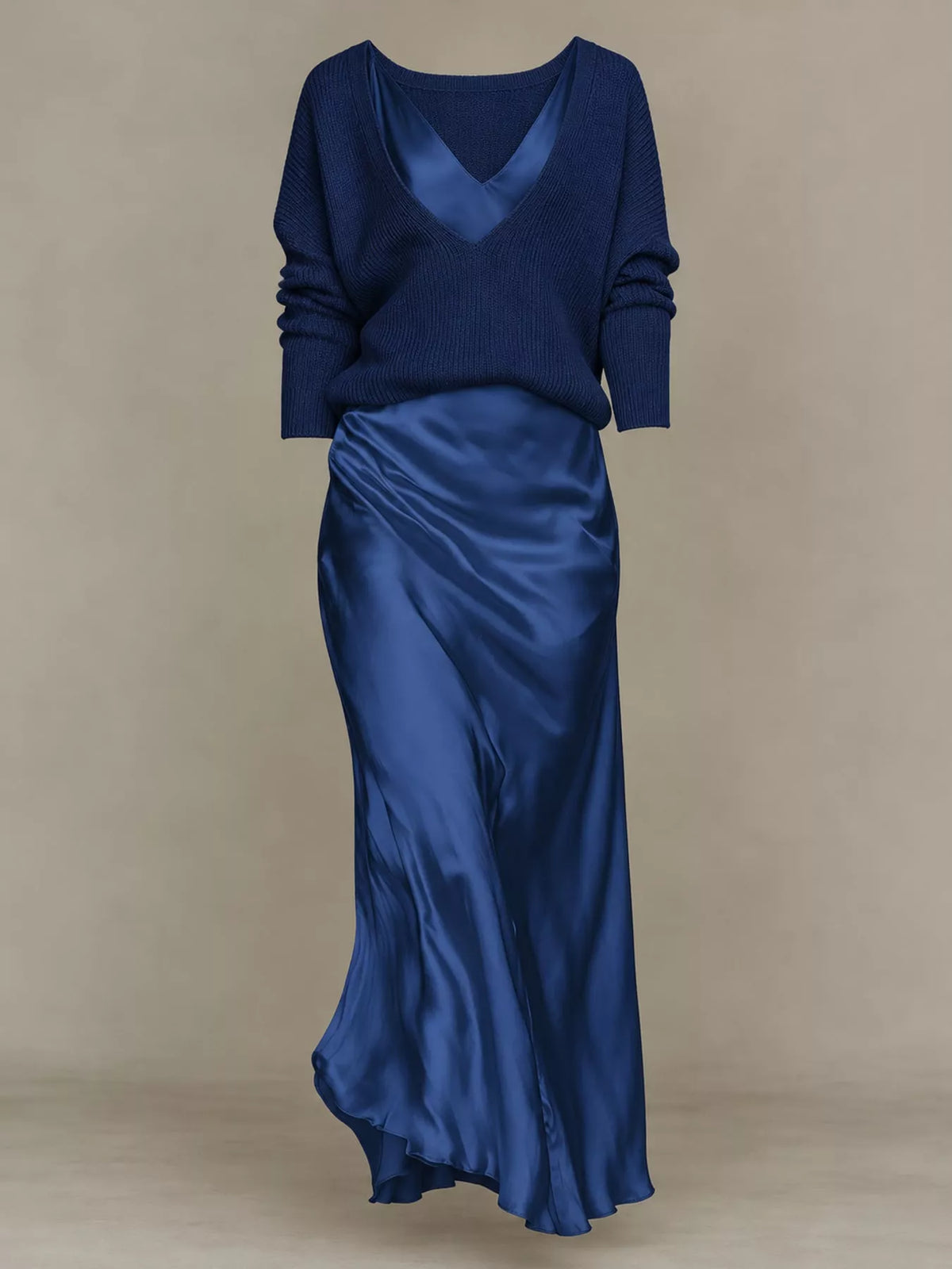 Satin Maxi Dress Two-Piece Set — garment front