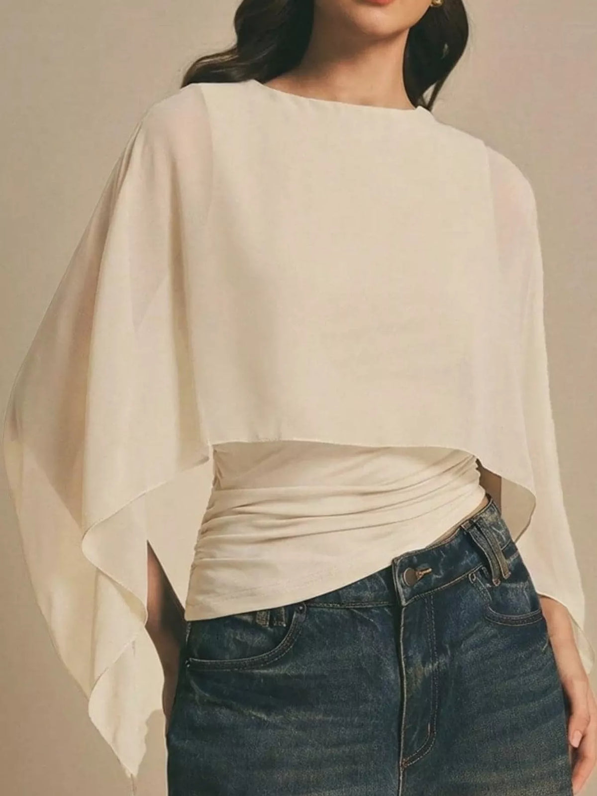 Off-White cape sleeve round neck blouse