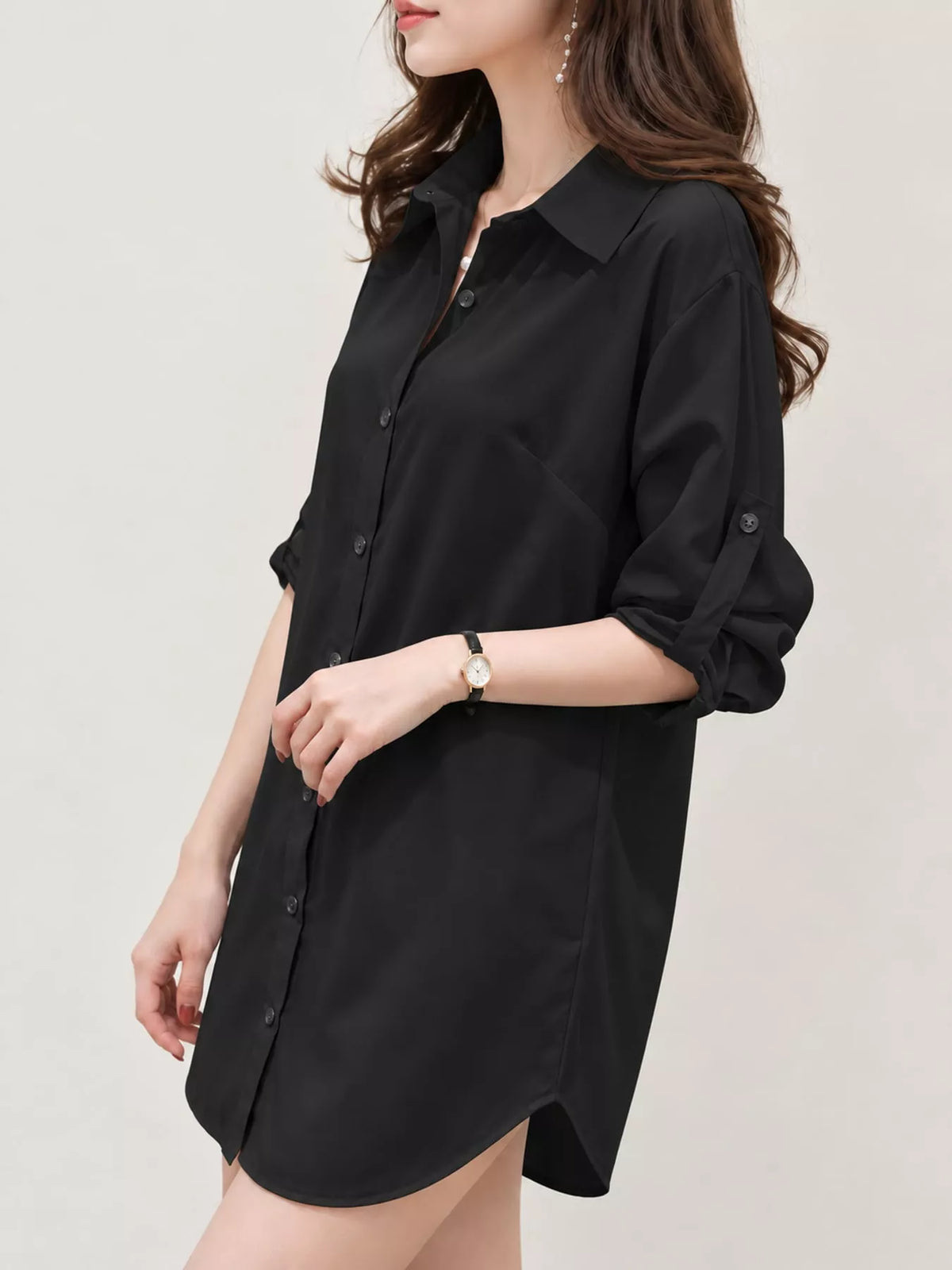 Button-Down Shirt with Roll-Up Sleeves — side view