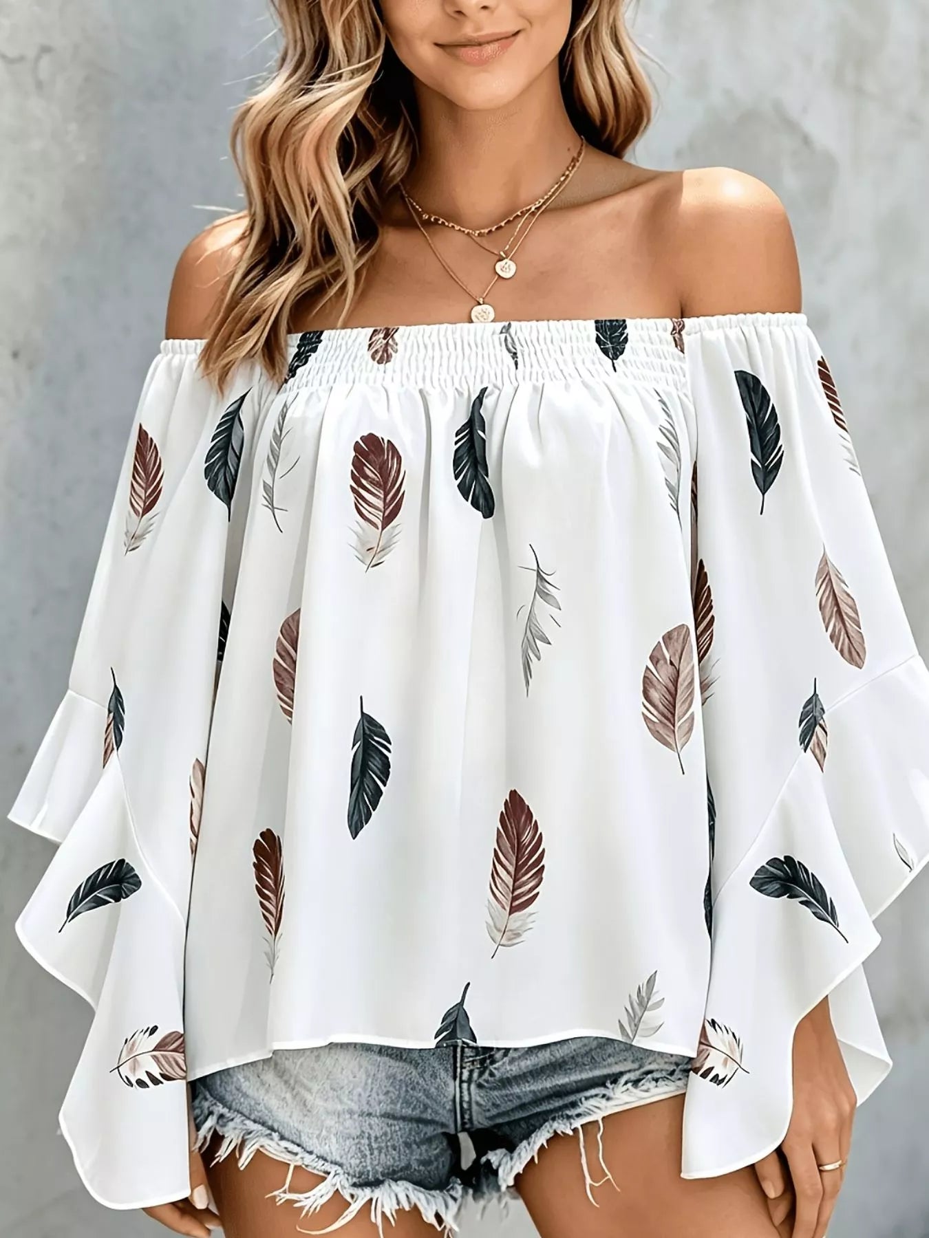 Trendsi Printed Off Shoulder Blouse -